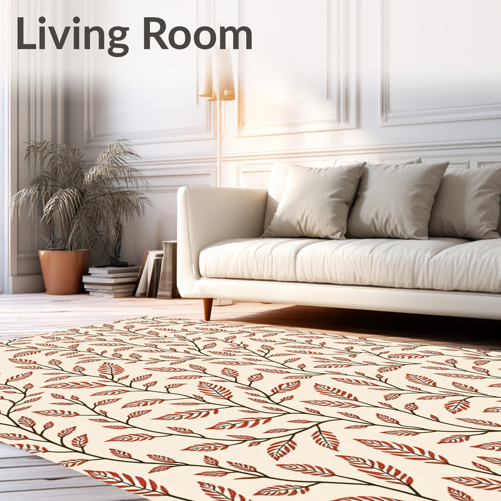 Red Leaf Branch Pattern Design Rug