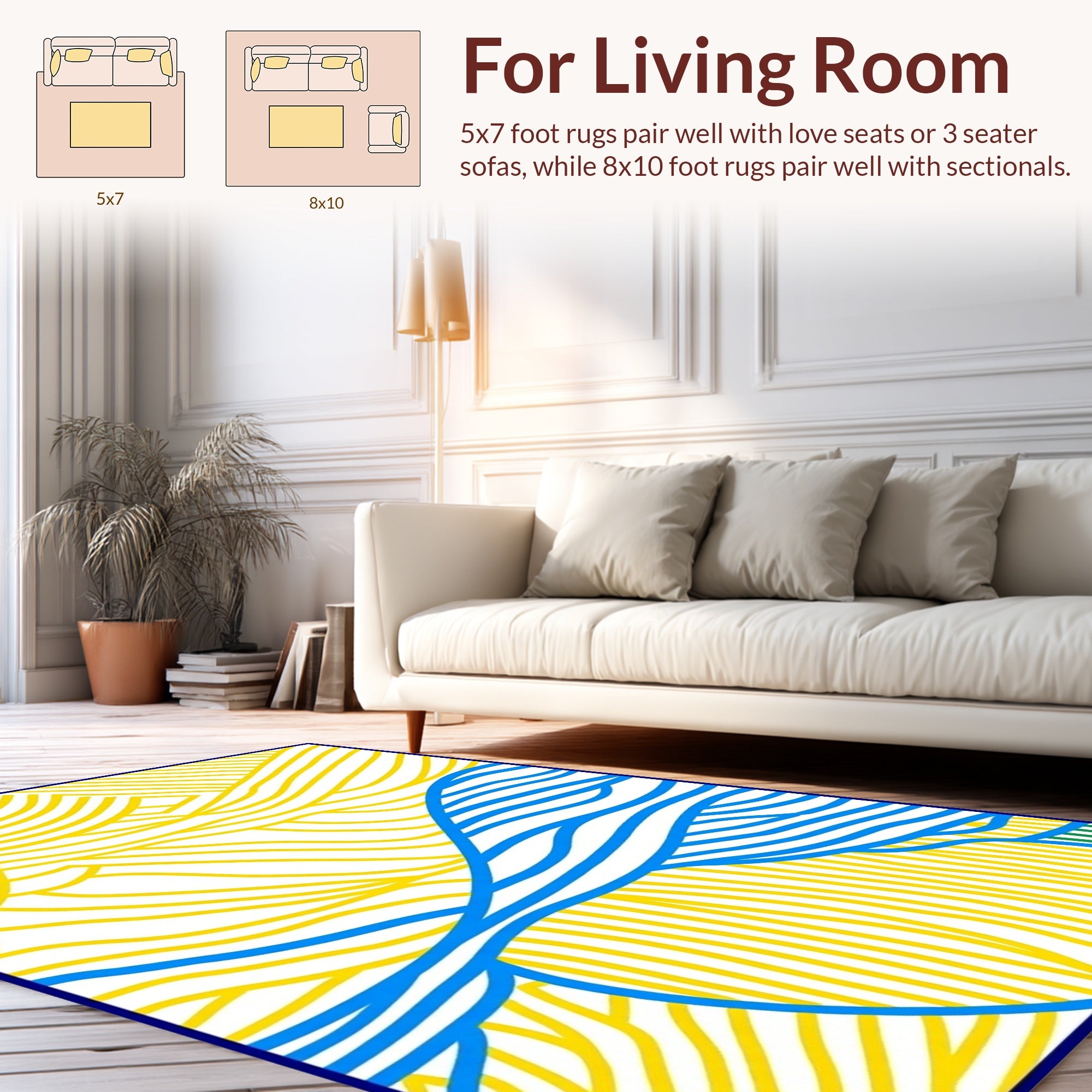 Abstract Blue And Yellow Lines Rug