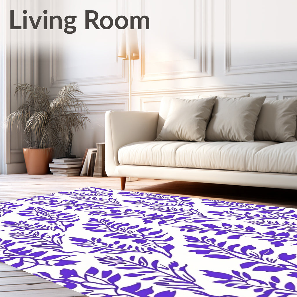 Purple Leafy Branch Pattern Rug