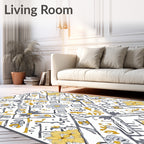 Elegant Yellow and Grey Floral Tile Design Rug