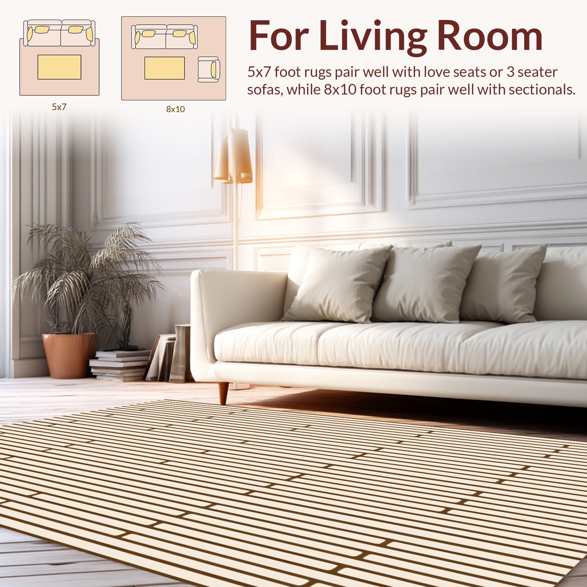 Vertical Tan Brown Stripe Design Rug