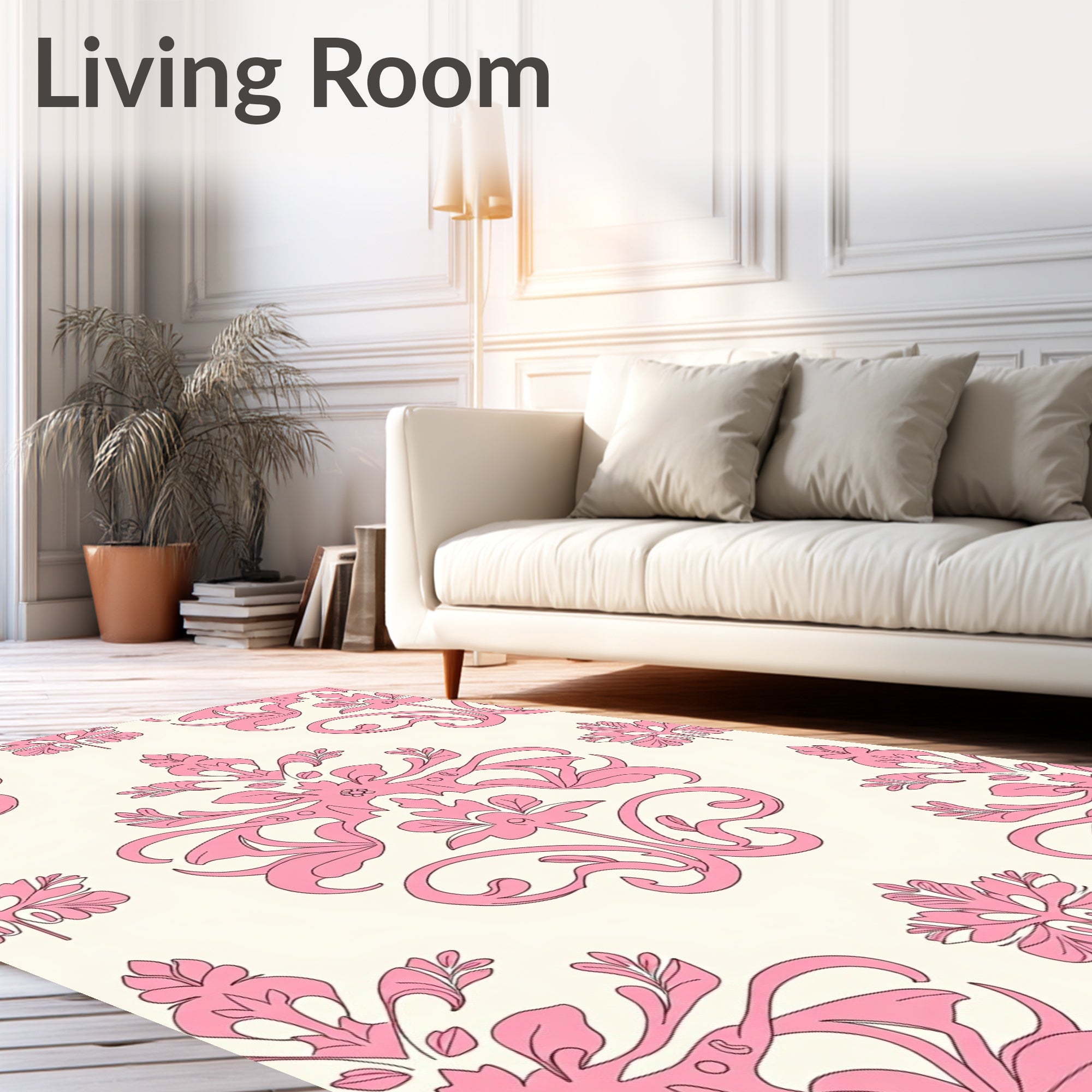 Elegant Pink Floral Damask Pattern Rug