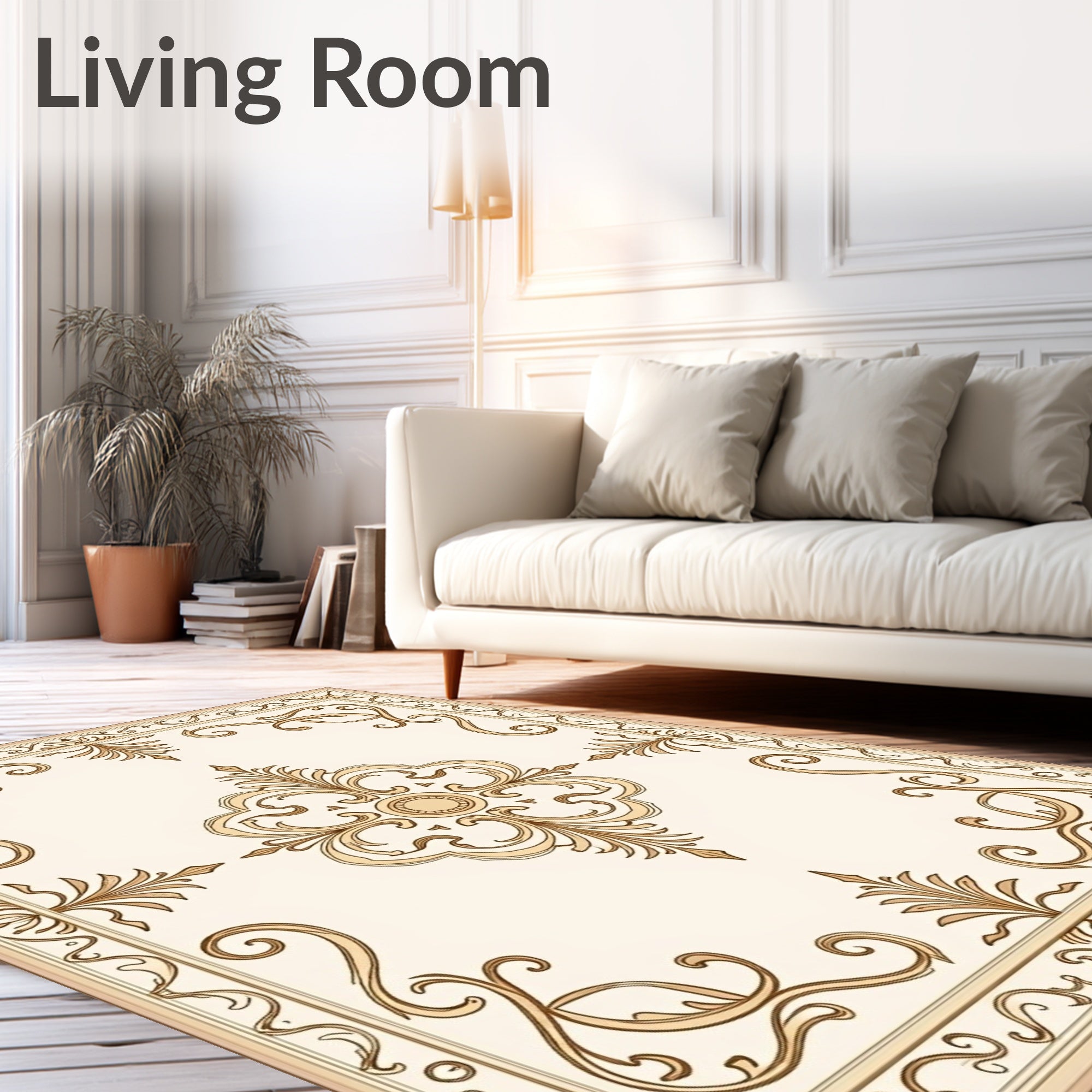 Ornate Gold Swirl Pattern Rug