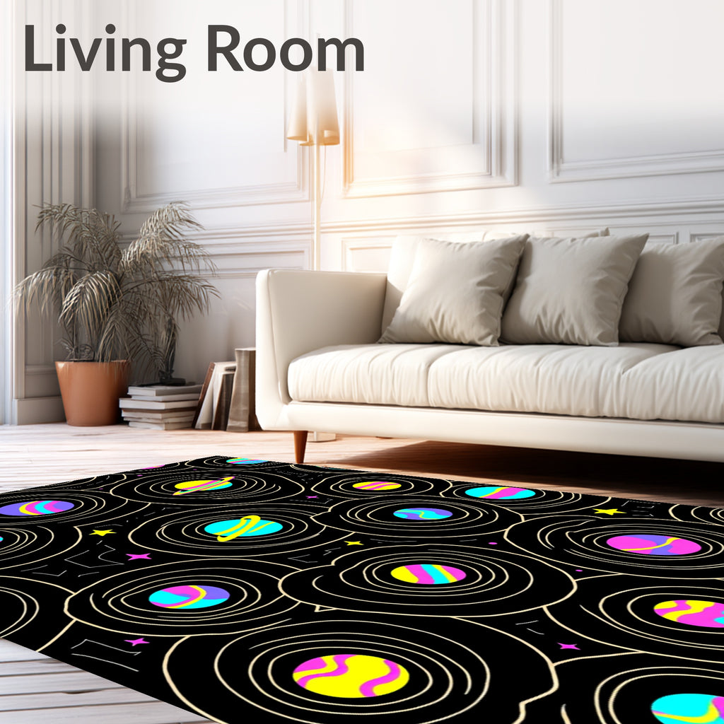 Abstract Cosmic Planets Swirl Rug