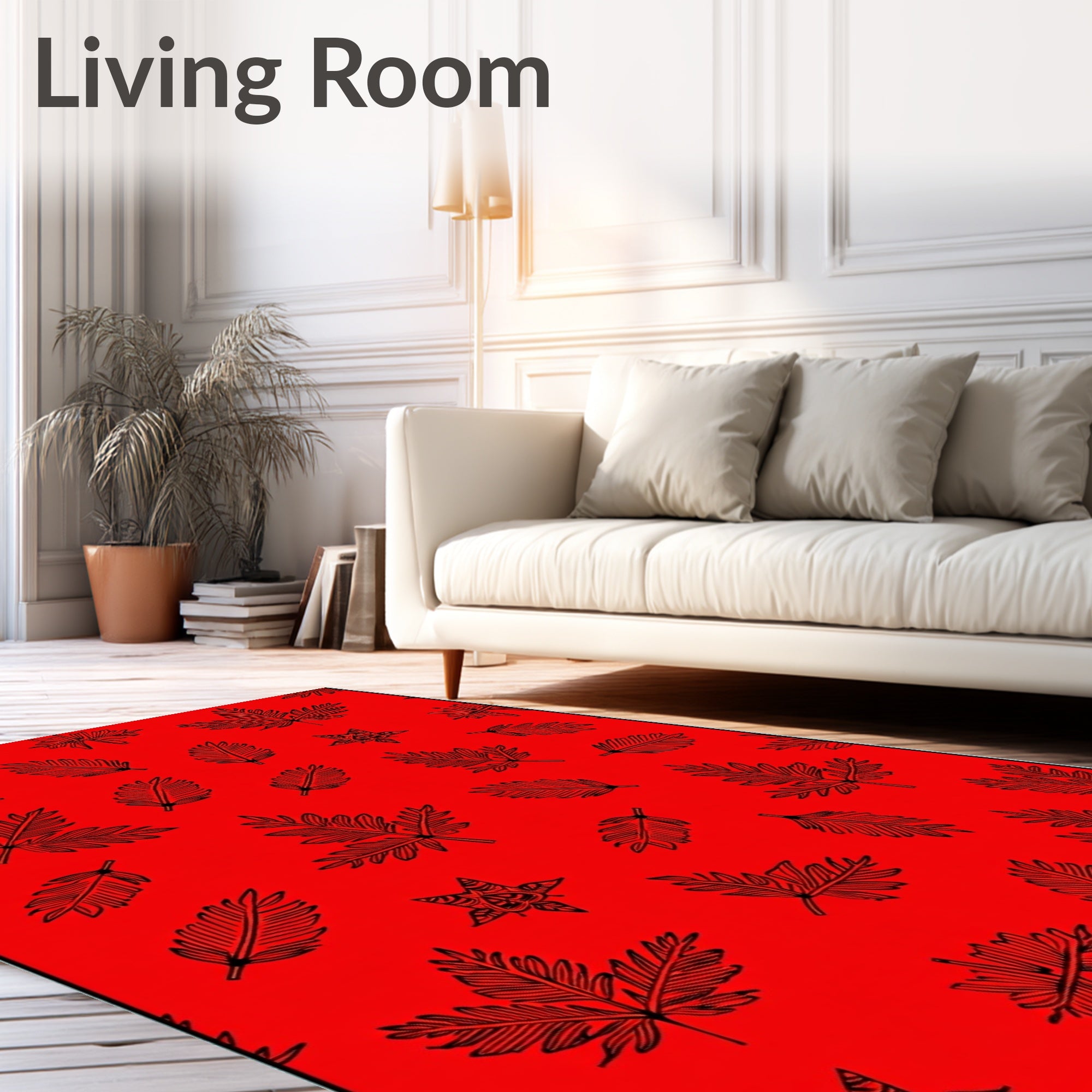 Bold Red Leaf Pattern Design Rug