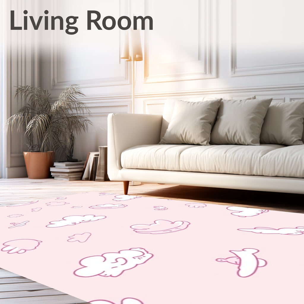 Pink Whimsical Cloud And Plane Pattern Rug