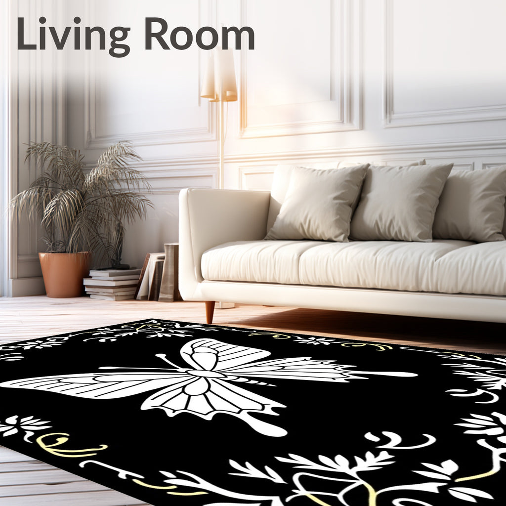Elegant Butterfly Floral Motif Rug