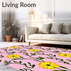 Vibrant Yellow Flower Vine Pattern Rug