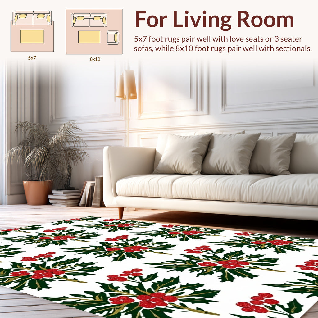 Classic Holly Berry Festive Pattern Rug