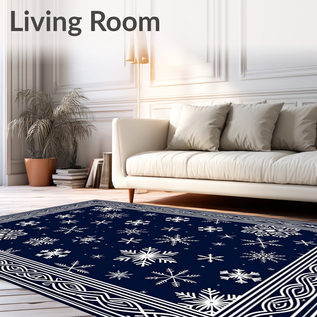Deep Blue Snowflake Border Rug