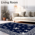 Deep Blue Snowflake Border Rug