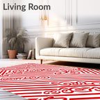 Red White Swirl Stripe Pattern Rug