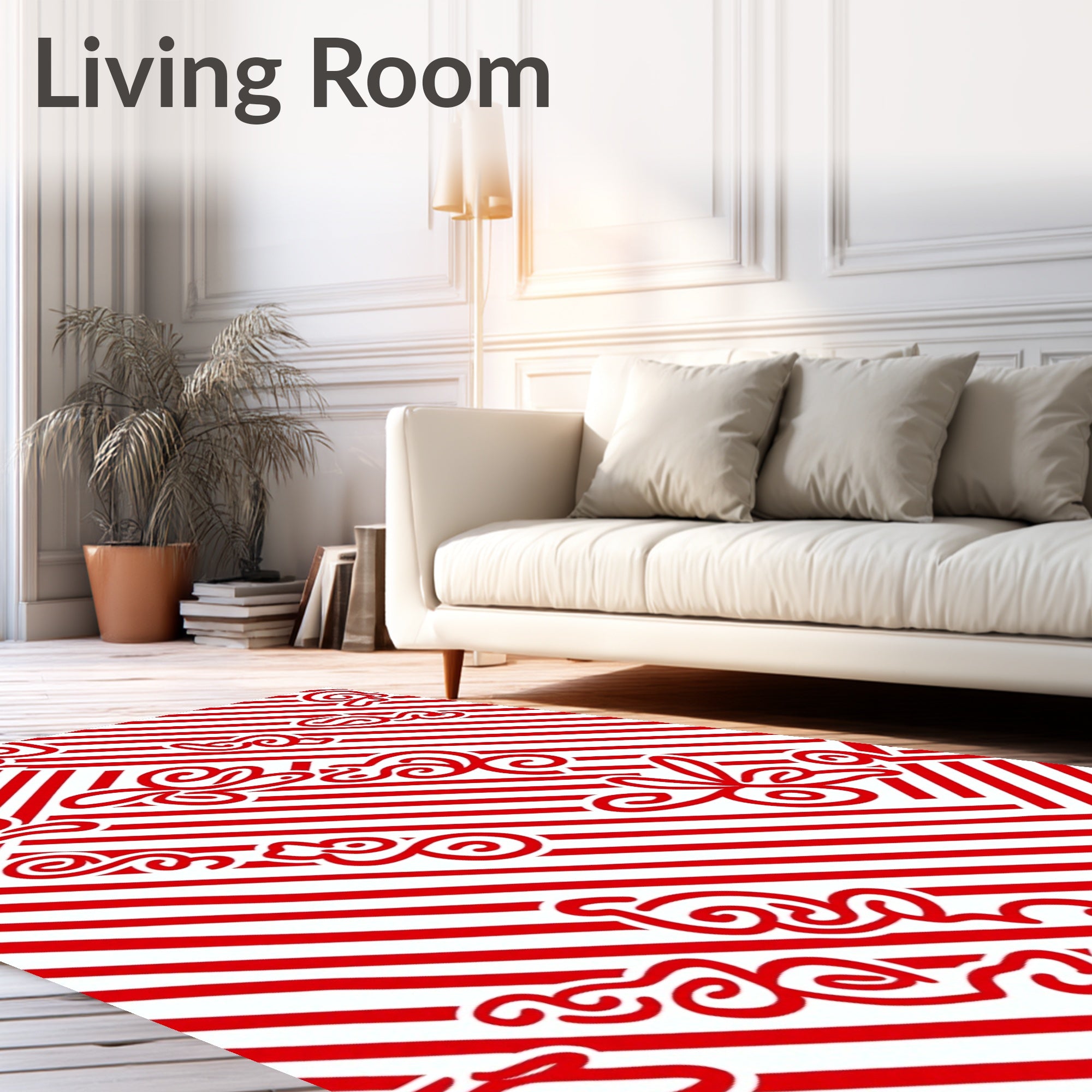 Red White Swirl Stripe Pattern Rug