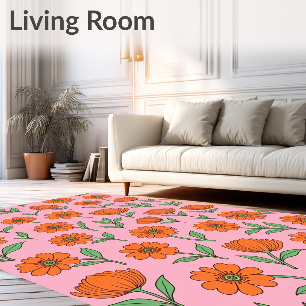 Retro Orange Floral Patternrug Rug