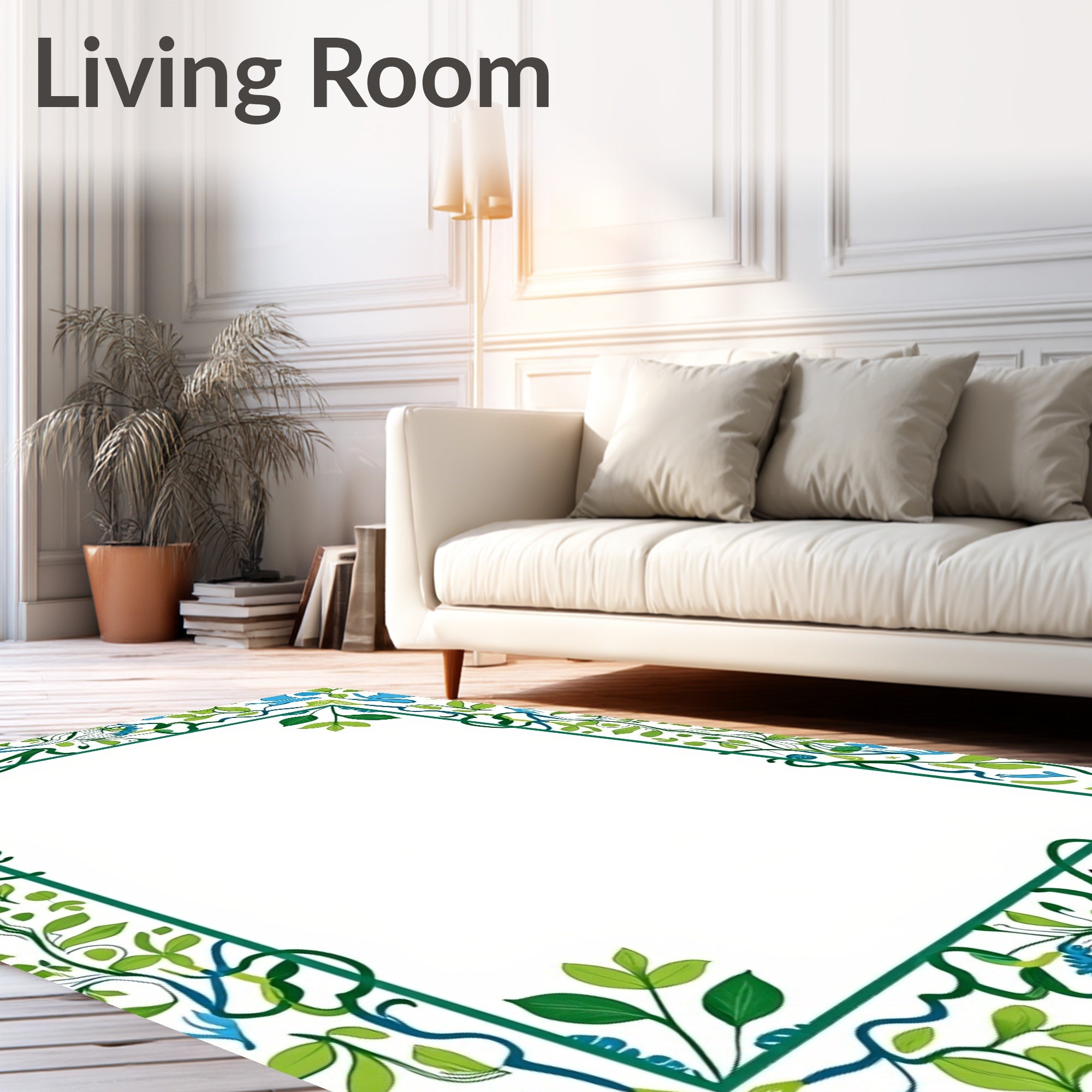 Green And Blue Floral Vines Rug