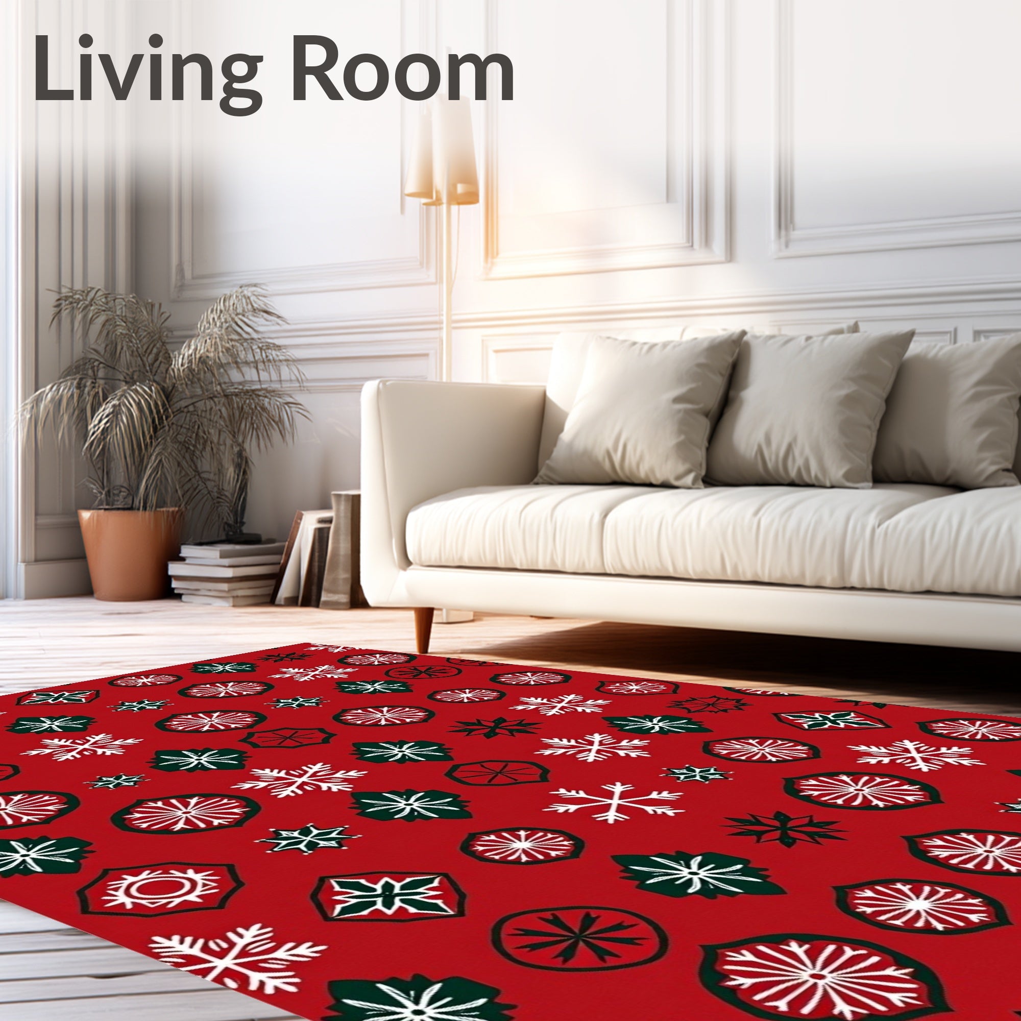 Red Snowflake Geometric Pattern Rug