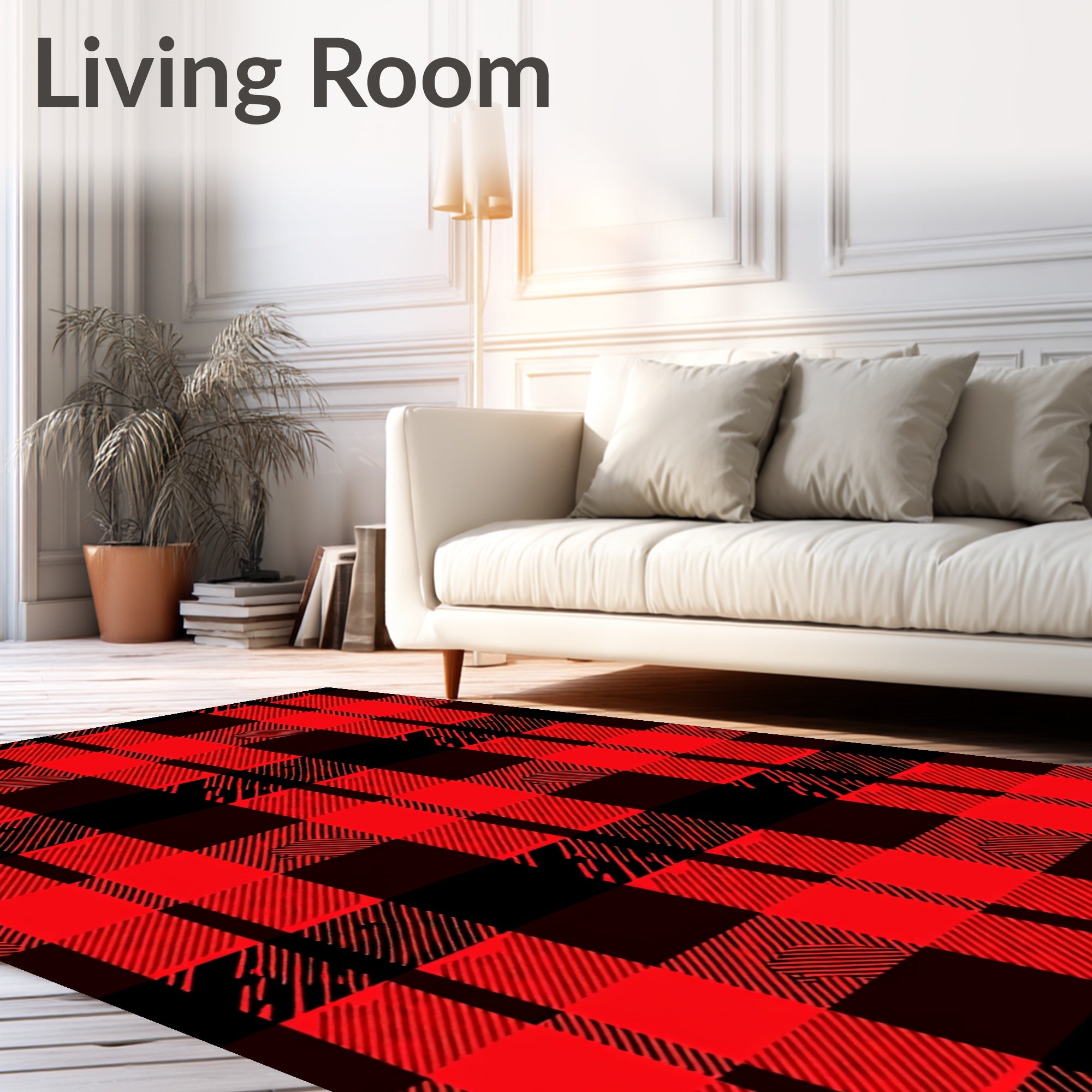 Classic Red Black Plaid Pattern Rug