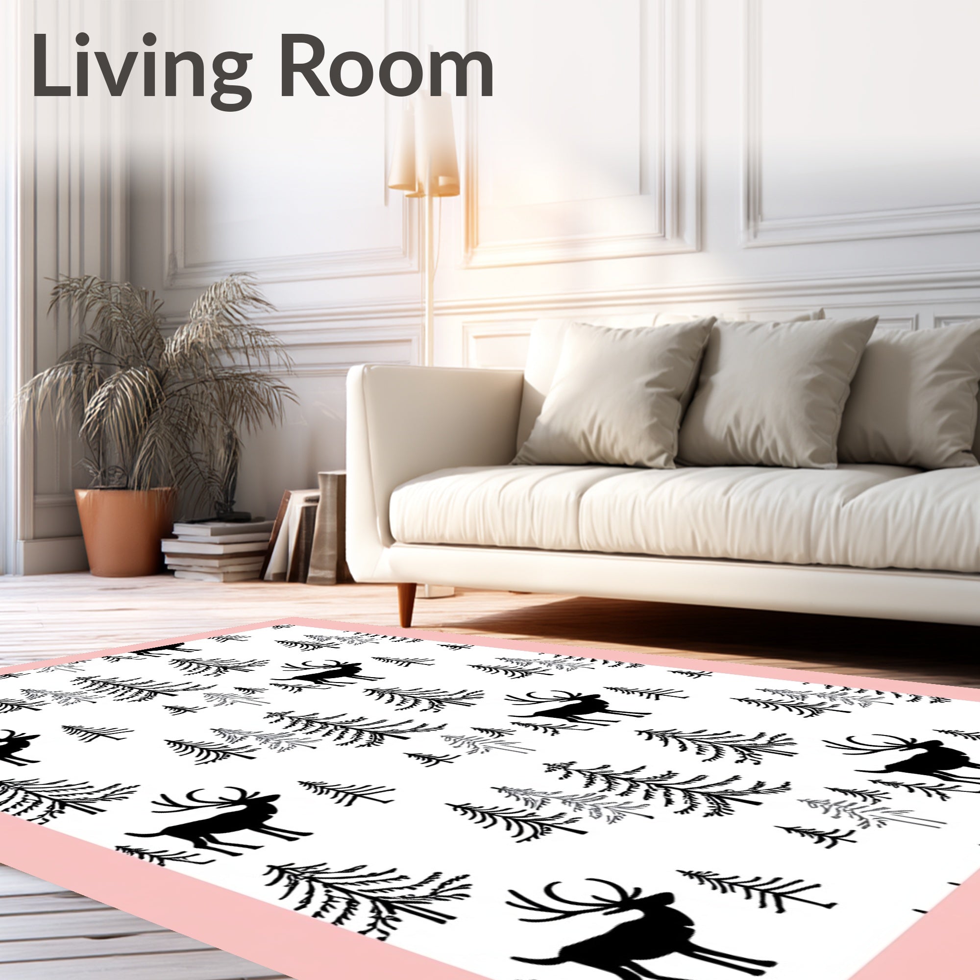 Woodland Elk Pine Tree Pattern Rug
