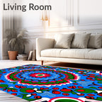 Vibrant Red Green Blue Floral Mandala Rug