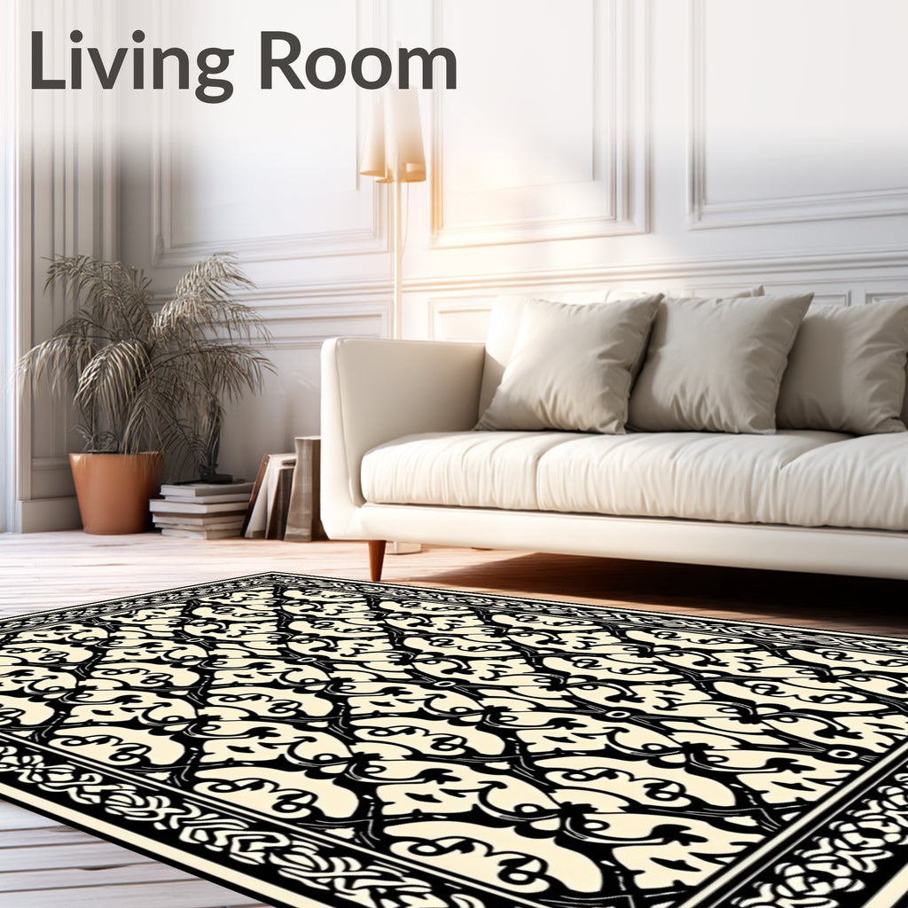 Classic Black Cream Filigree Pattern Rug