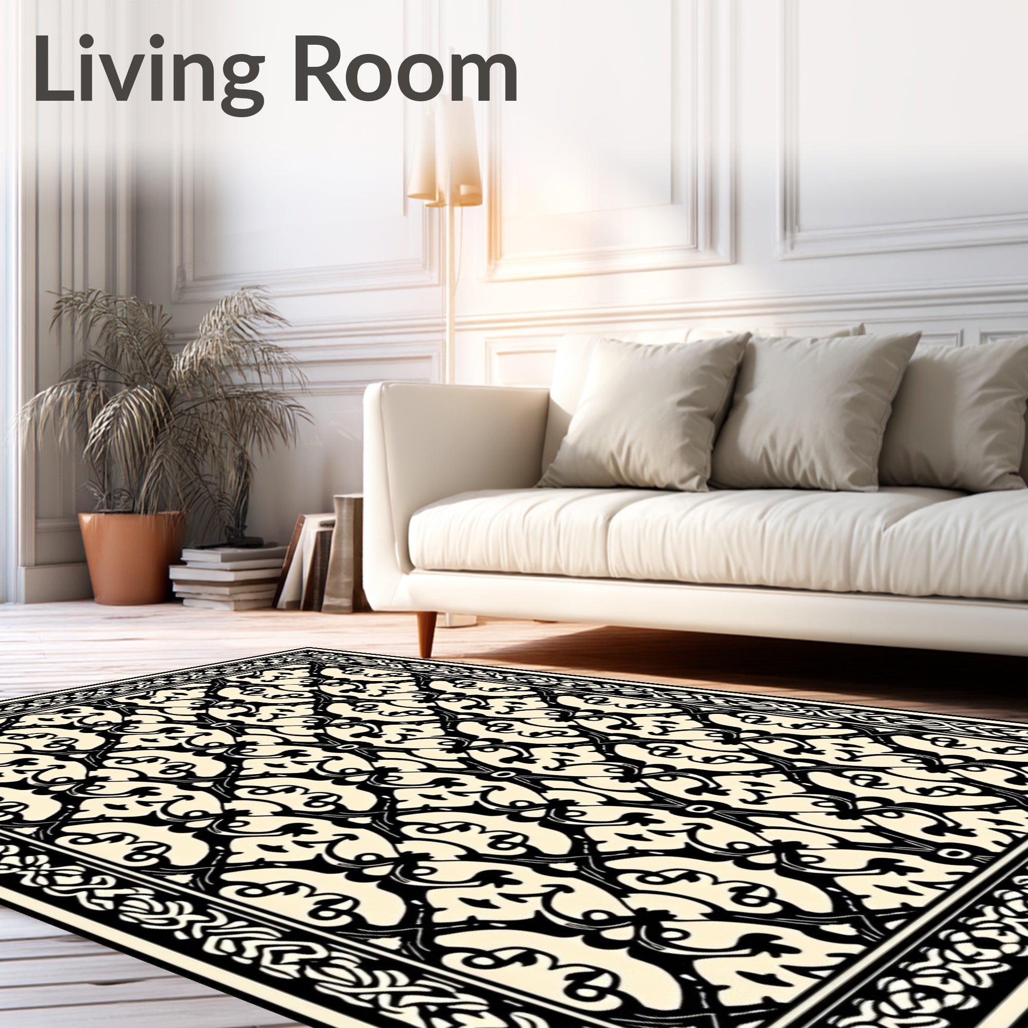 Classic Black Cream Filigree Pattern Rug