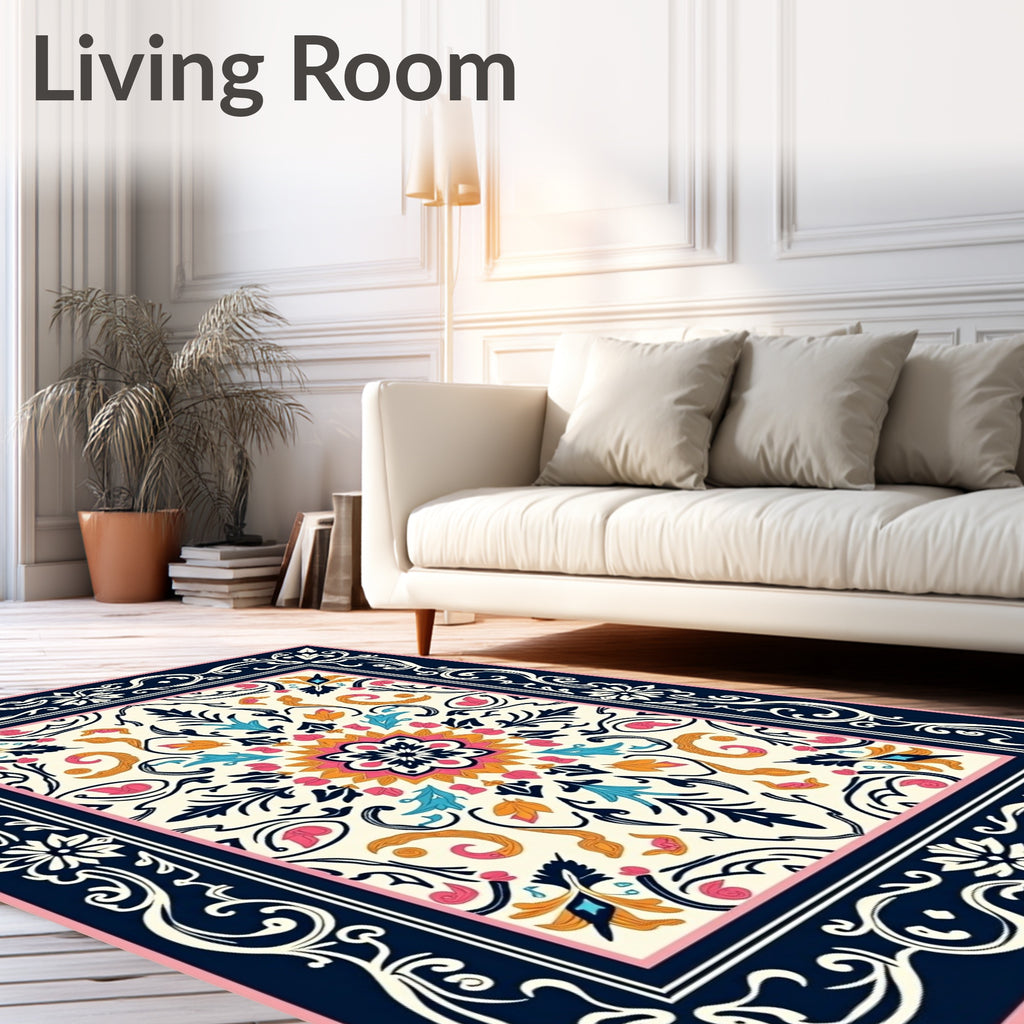 Vibrant Floral Mandala Patterned Rug