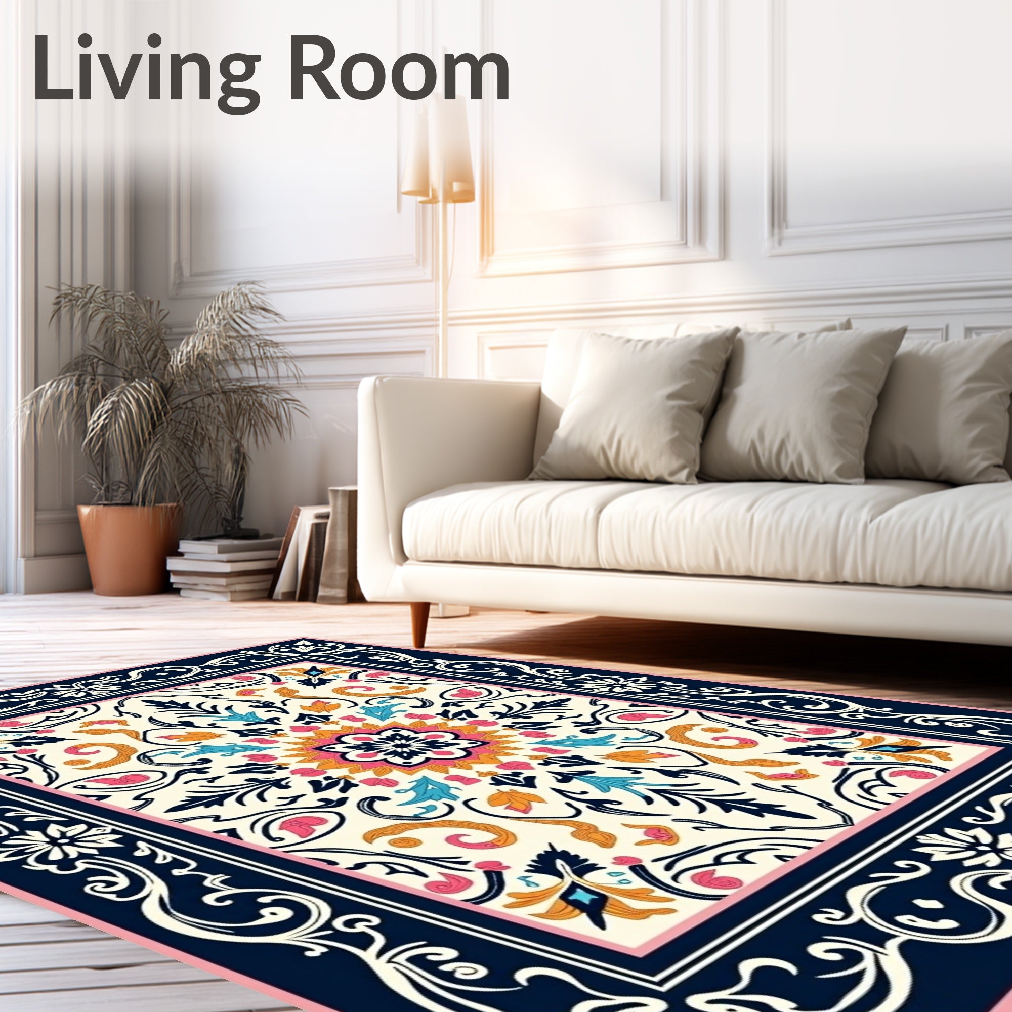Vibrant Floral Mandala Patterned Rug