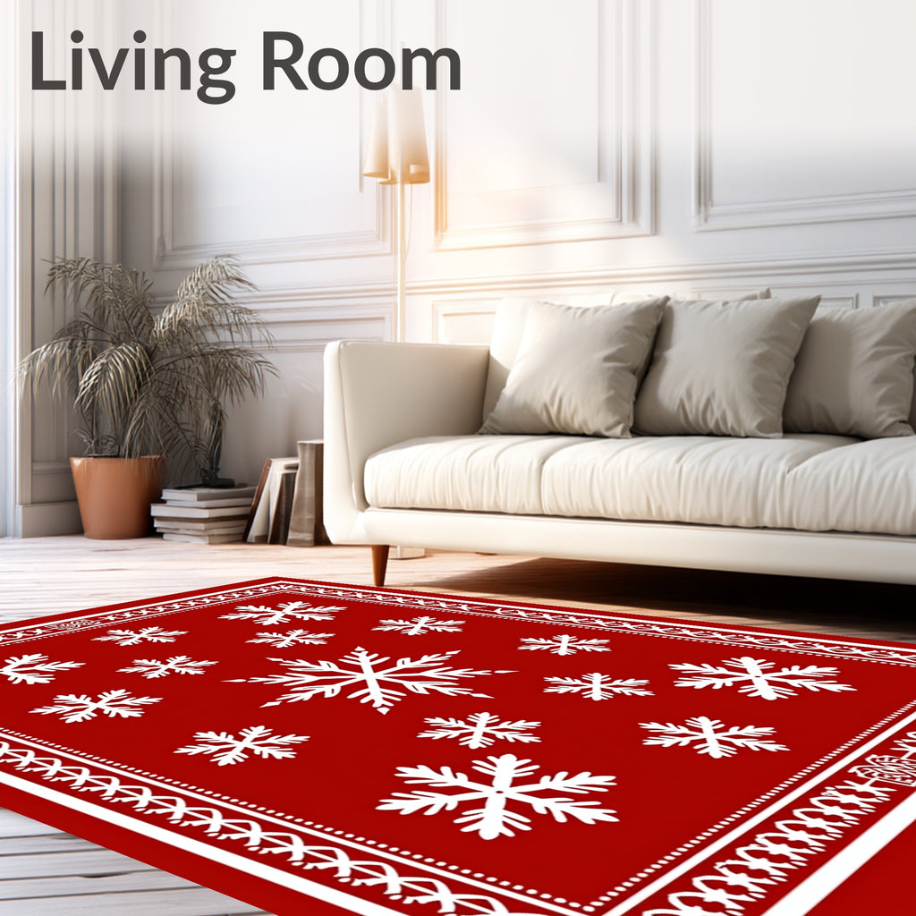 Red Snowflake Scandinavian Blanket Rug