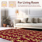 Maroon Gold Floral Botanical Pattern Rug