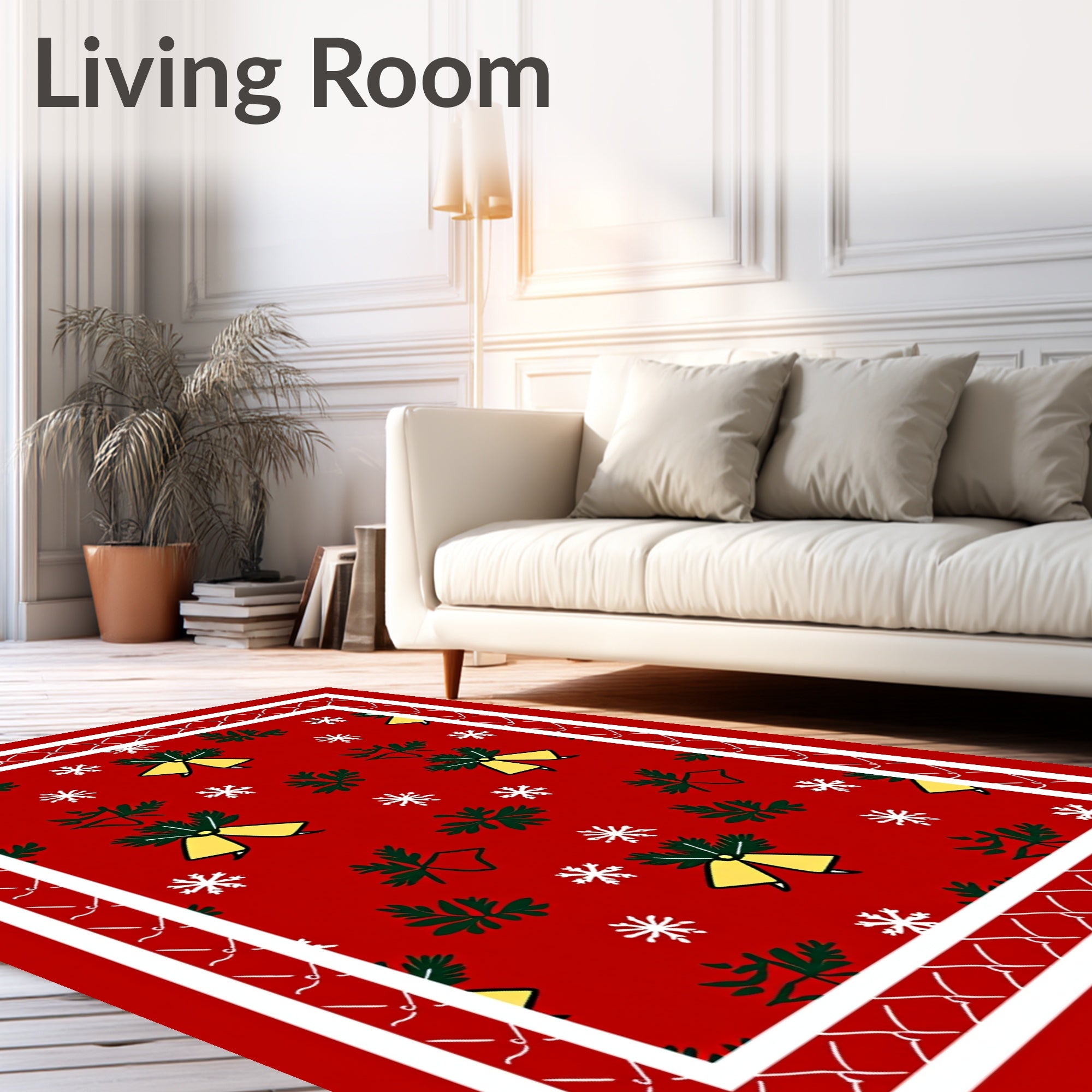 Festive Red Belles and Snowflakes Pattern Rug