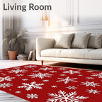 White Snowflakes on Red Background Rug