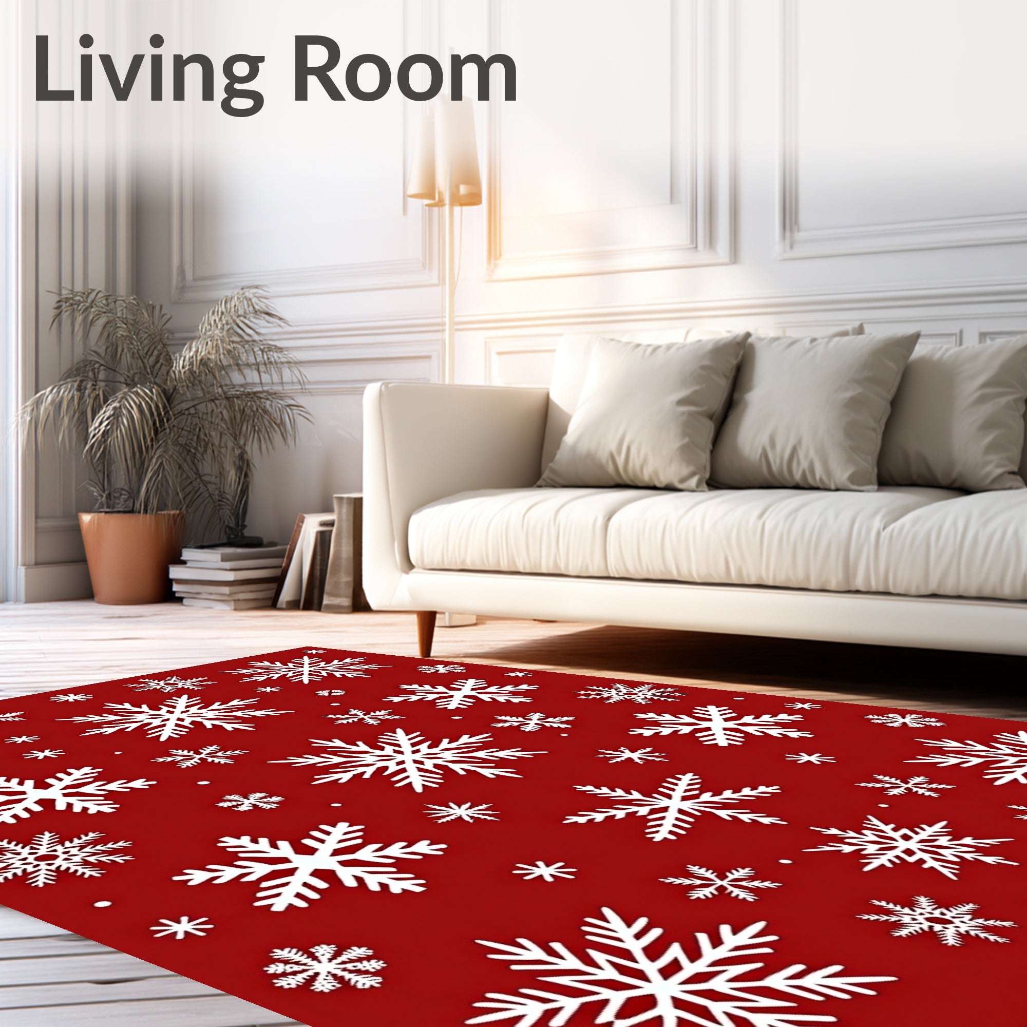 White Snowflakes on Red Background Rug