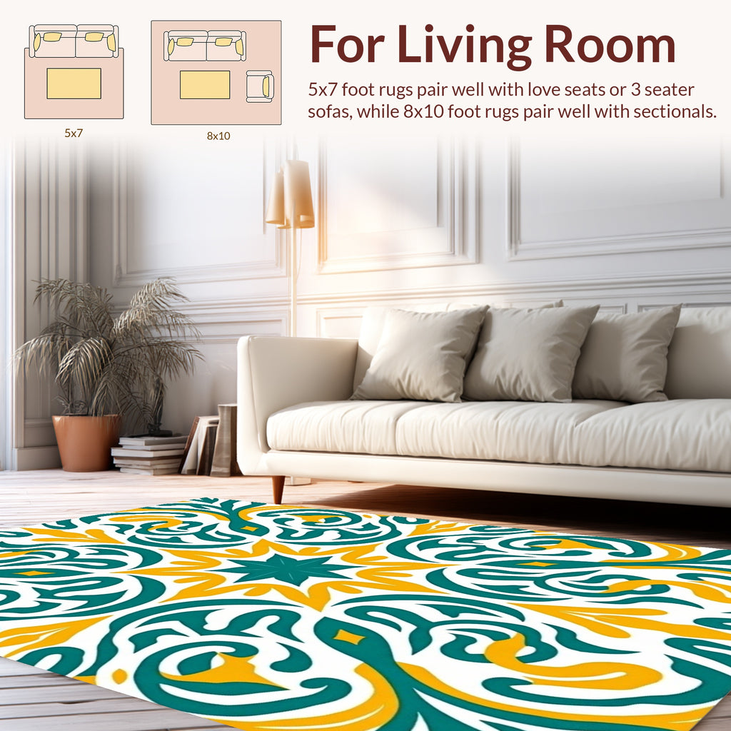 Bold Teal Gold Swirl Pattern Rug