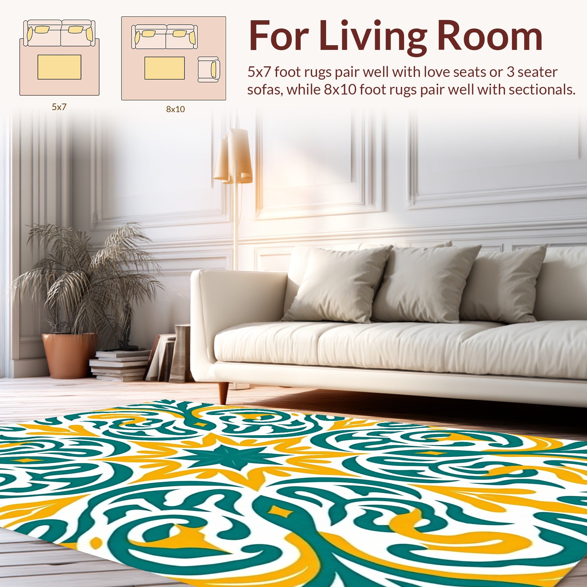 Bold Teal Gold Swirl Pattern Rug