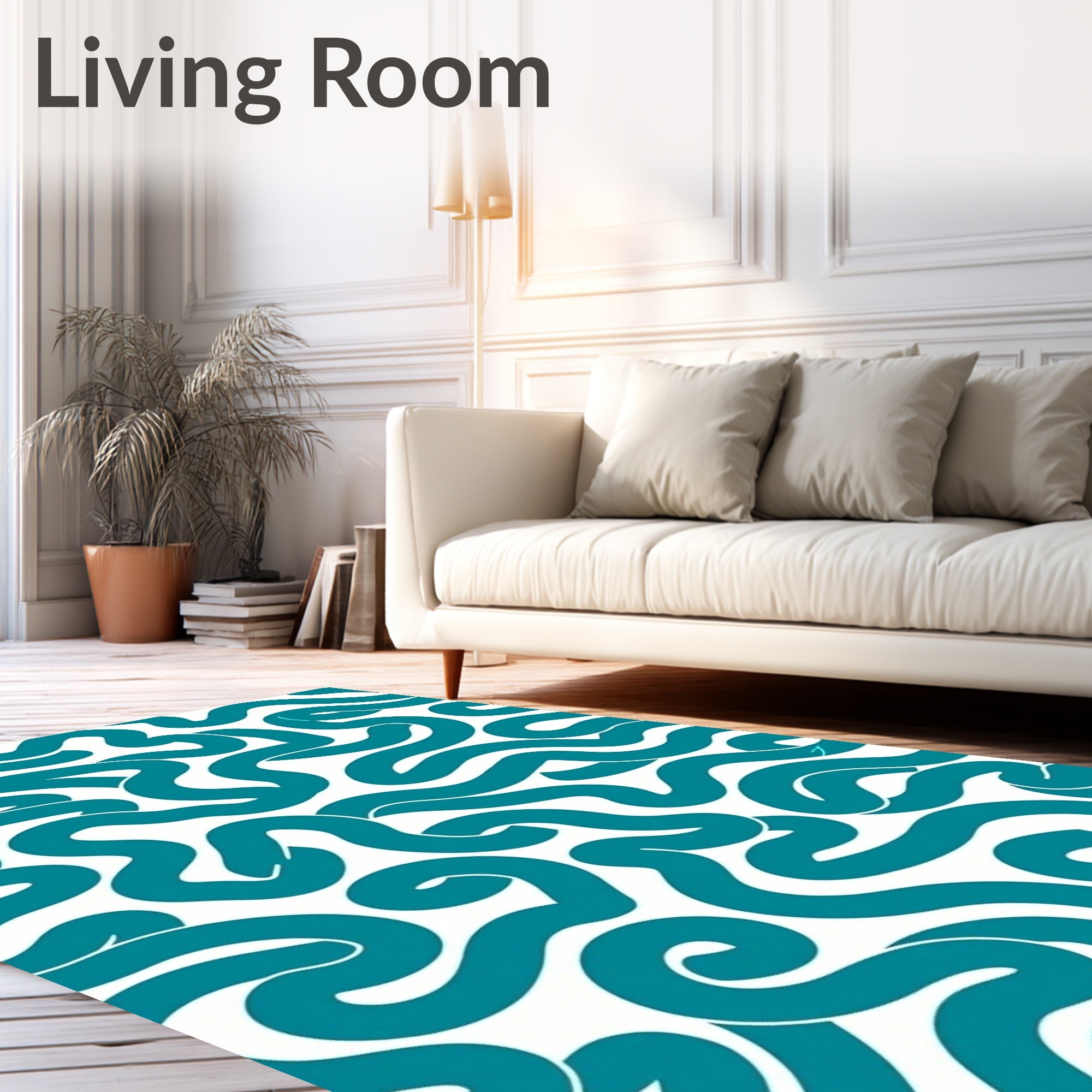 Teal Abstract Curvy Line Pattern Rug