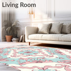 Pastel Pink Rococo Floral Scroll Rug