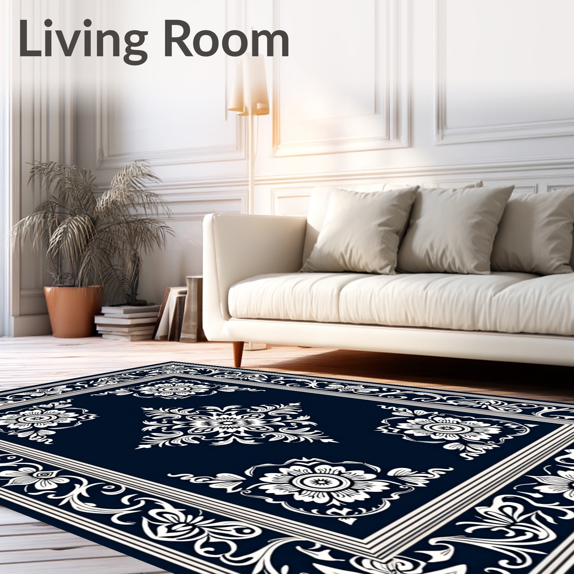Classic Floral Scroll Border Design Rug