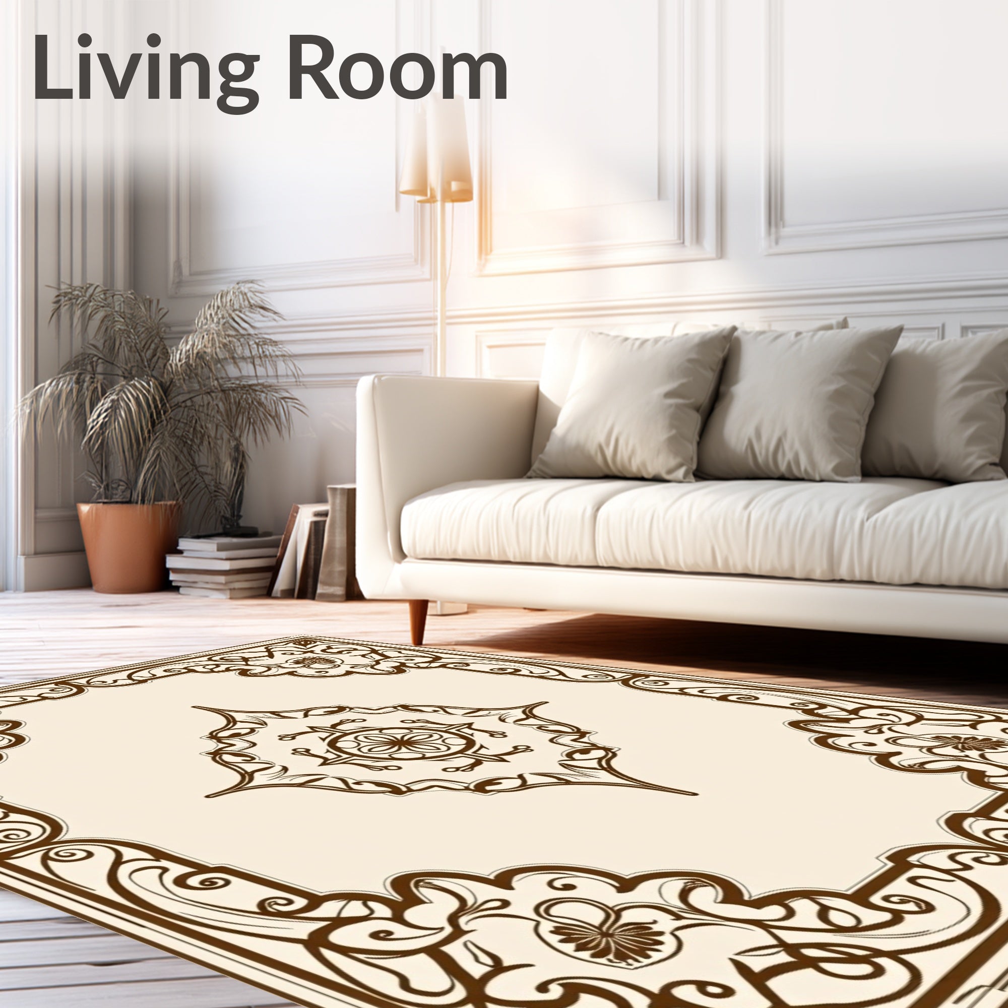 Elegant Brown Floral Scrollwork Rug
