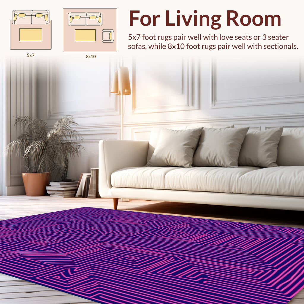 Pink Line Art Maze Pattern Rug
