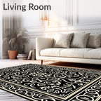Black Ivory Ornamental Scroll Rug