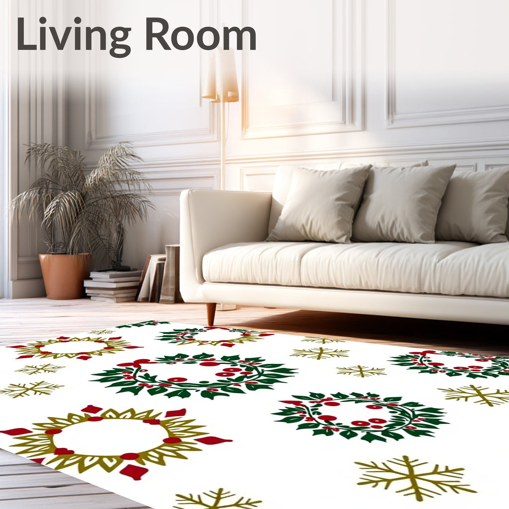 Festive Wreath and Snowflake Pattern Rug