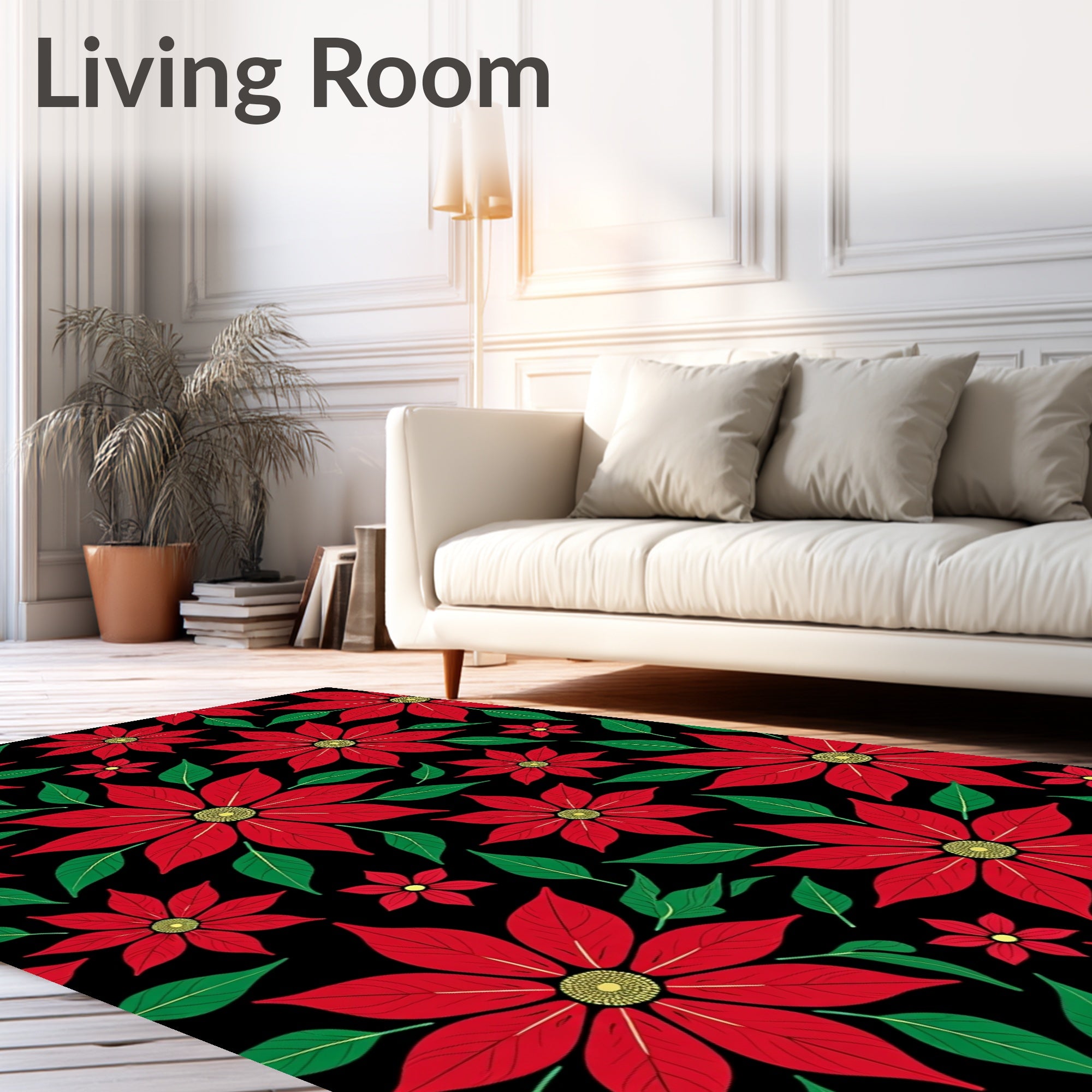 Red Floral Blooming Pattern Rug