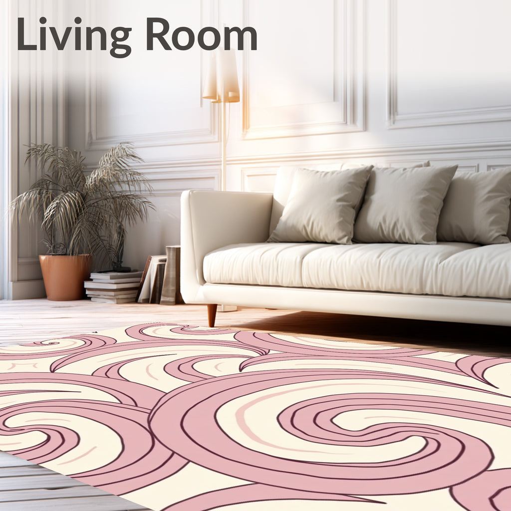 Swirling Pink Cream Abstract Swirl Rug