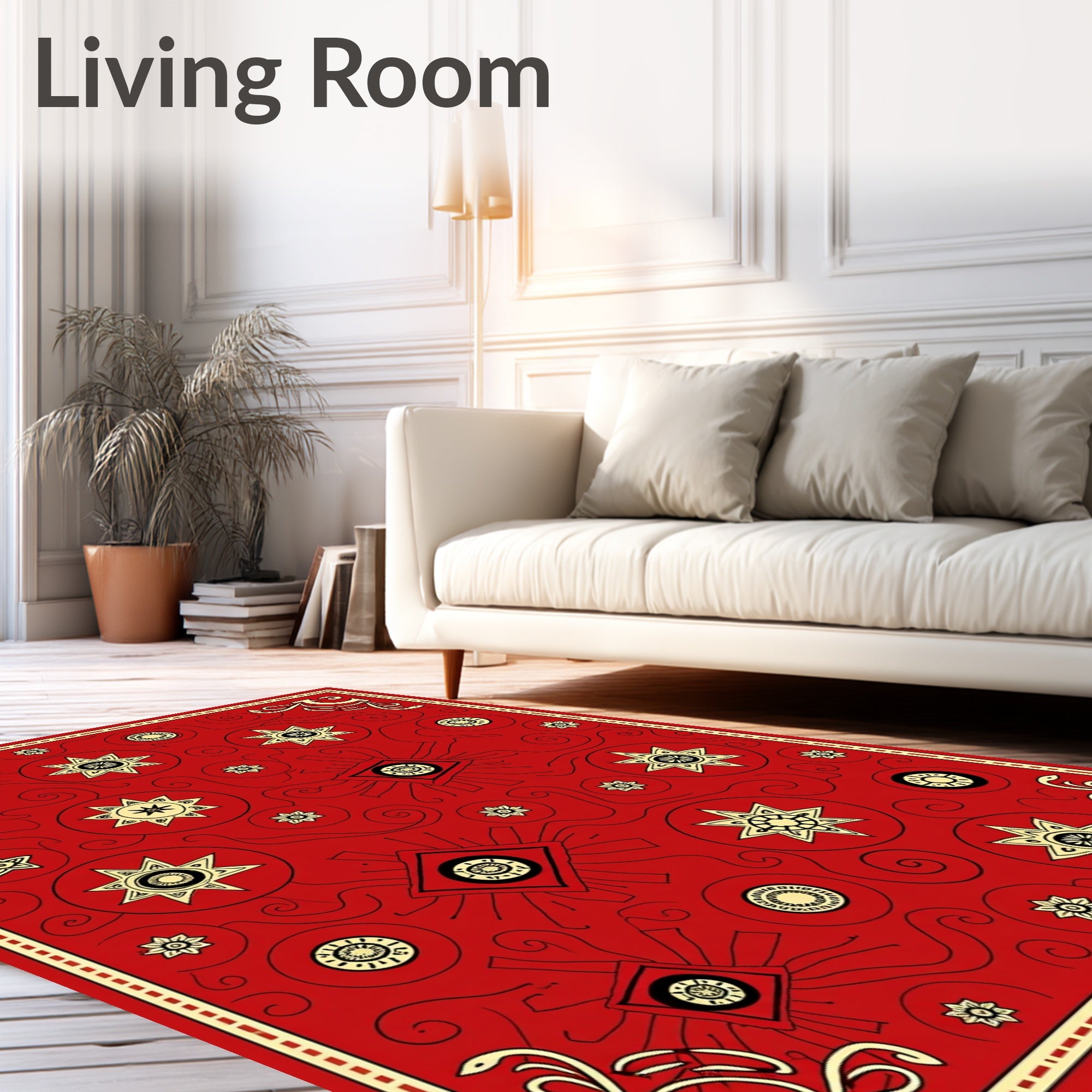 Red Sunburst Swirl Pattern Rug