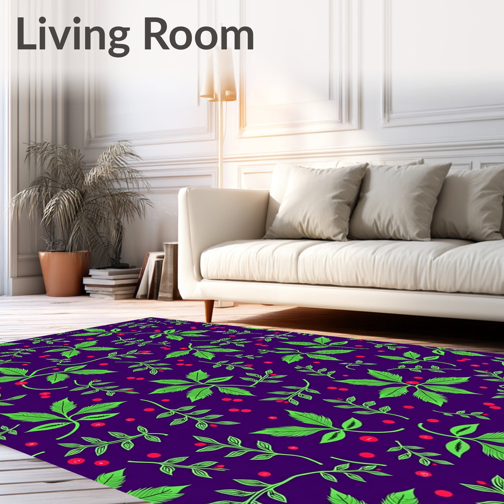 Vibrant Green Foliage With Red Berries Rug