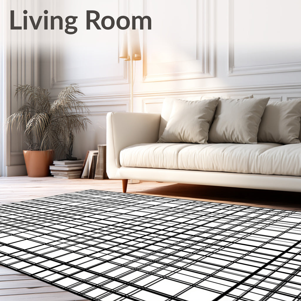 Classic Black White Grid Pattern Rug
