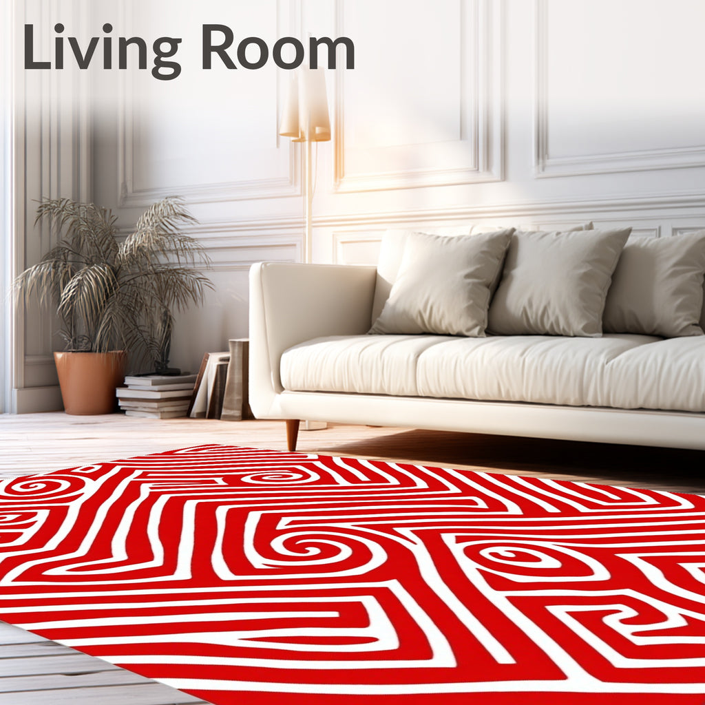 Bold Red Swirl Geometric Lines Rug
