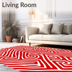 Bold Red Swirl Geometric Lines Rug