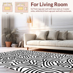 Black White Swirling Lines Pattern Rug