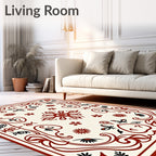 Crimson Floral Vines Pattern Rug